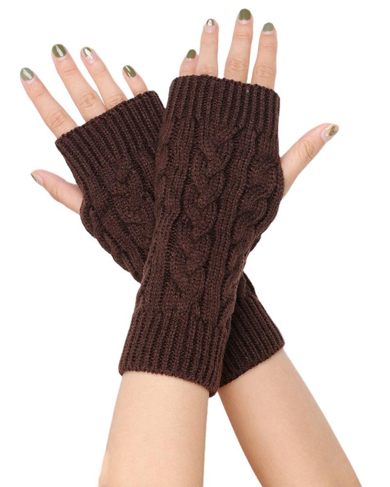 

1Pair Cable Knit Fingerless Gloves, Coffee