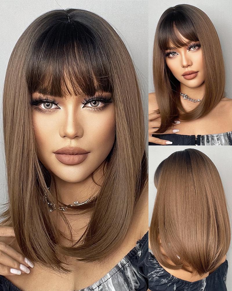 

Long Synthetic BoBo Wig With Bang Brown Straight Hair Wigs, Style1