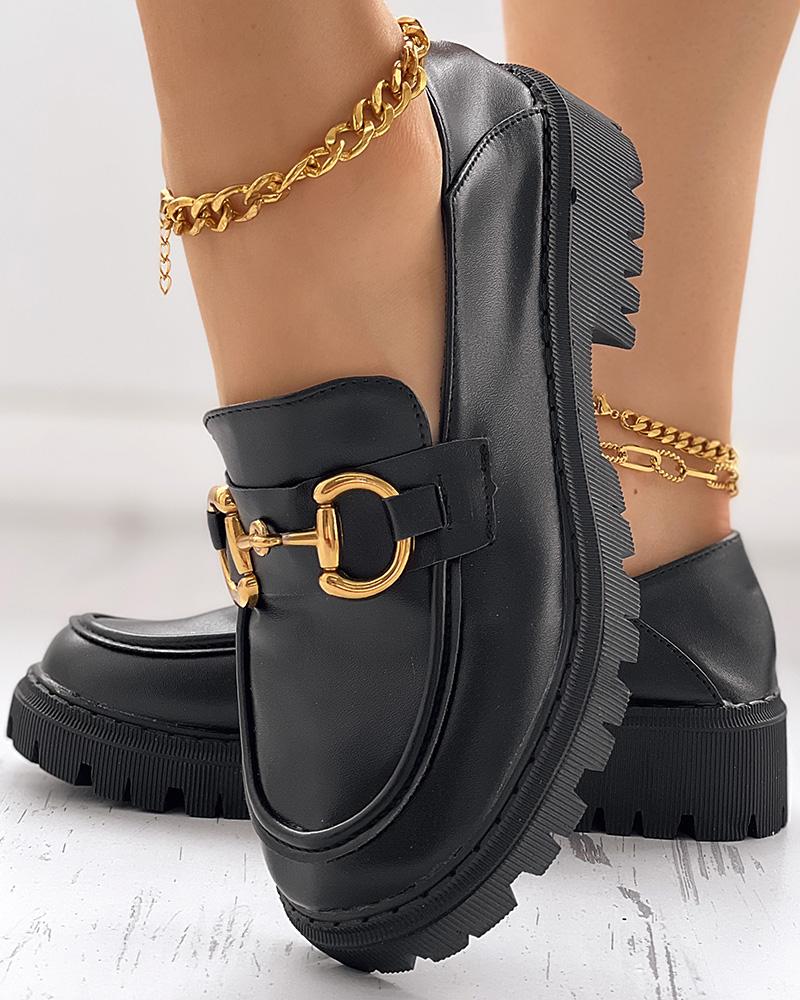 

PU Leather Platform Slip On Loafers, Black