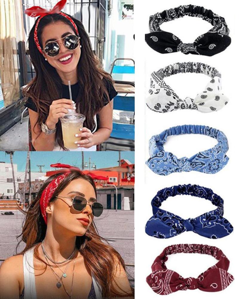 

1pc Paisley Print Elastic Turban Stretch Knotted Bunny Ears Headband, Red