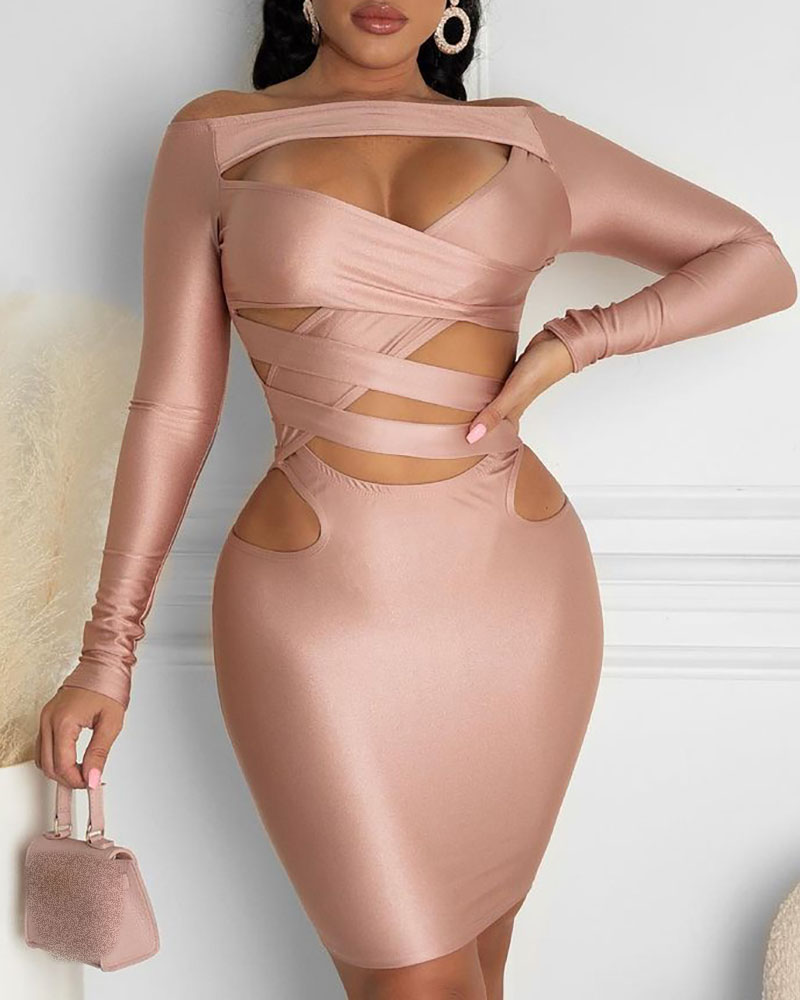 

Off Shoulder Cutout Bandage Bodycon Dress, Pink