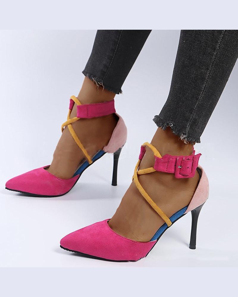 

Solid Colorblock Pointed-toe High Heel Sandals, Hot pink