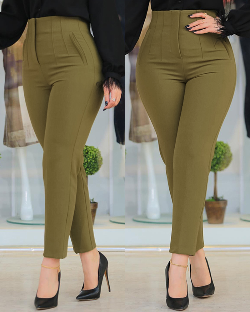 

High Waist Cropped Work Pants, Green