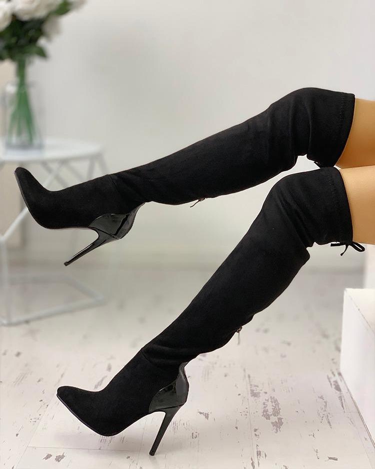 

Pointed Toe Over The Knee Boots, Black