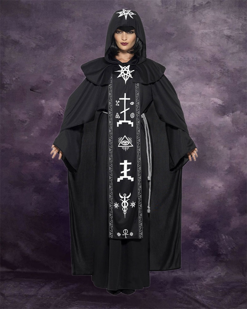 

Halloween Wizard Witch Costume Set Carnival Party Game Cosplay, Black