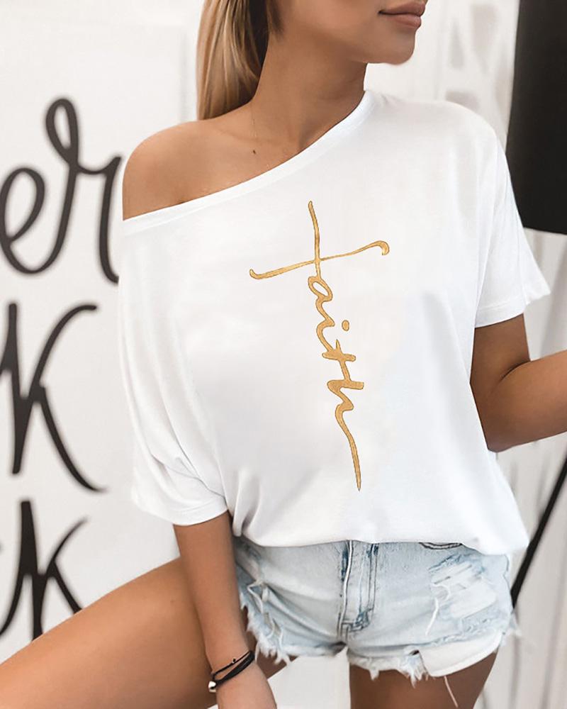 

Print Short Sleeve Casual T-shirt, White
