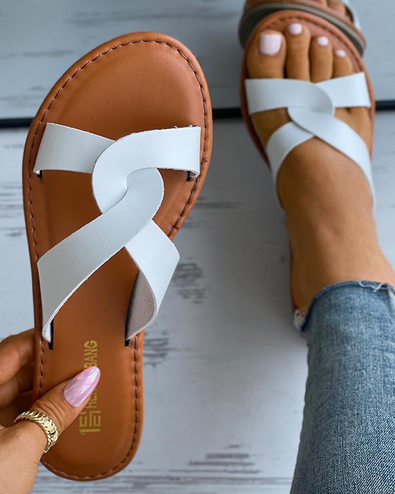 

Double Strap Cutout Slide Slippers, White