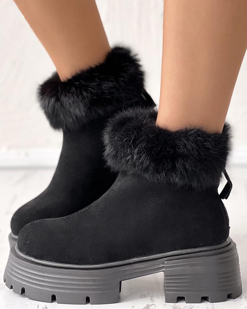 

Fuzzy Trim Lined Snow Boots, Black