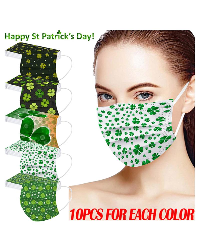 

Set Colorful St. Patrick's Day Clover Print Disposable Face Mask, Style1