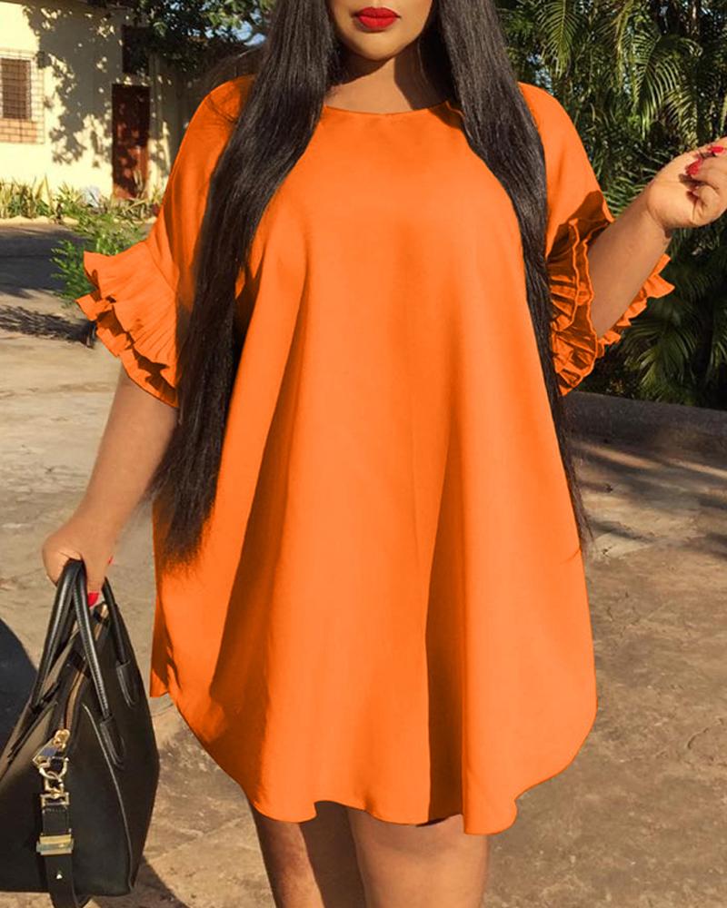 

Plus Size Bell Sleeve Curved Hem Casual Dress, Orange