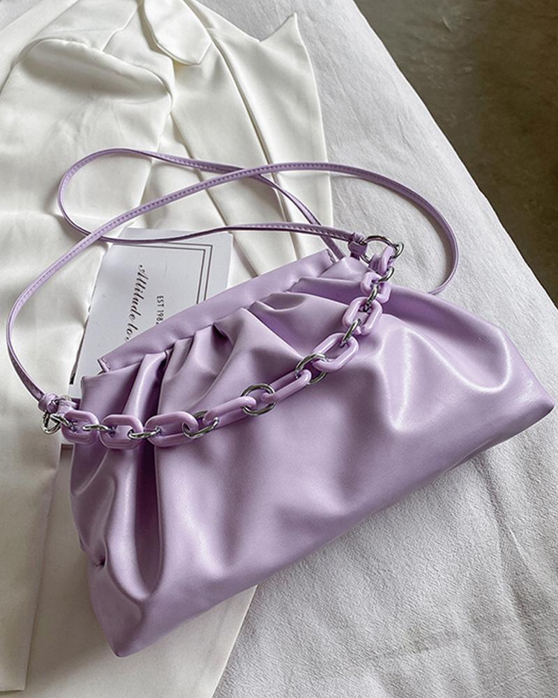 

Chain Decor Ruched Shoulder Bag, Purple