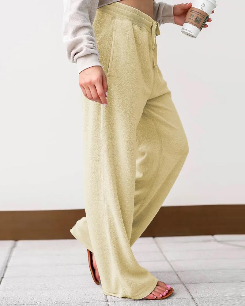 

Pocket Detail Drawstring Waist Pants, Apricot