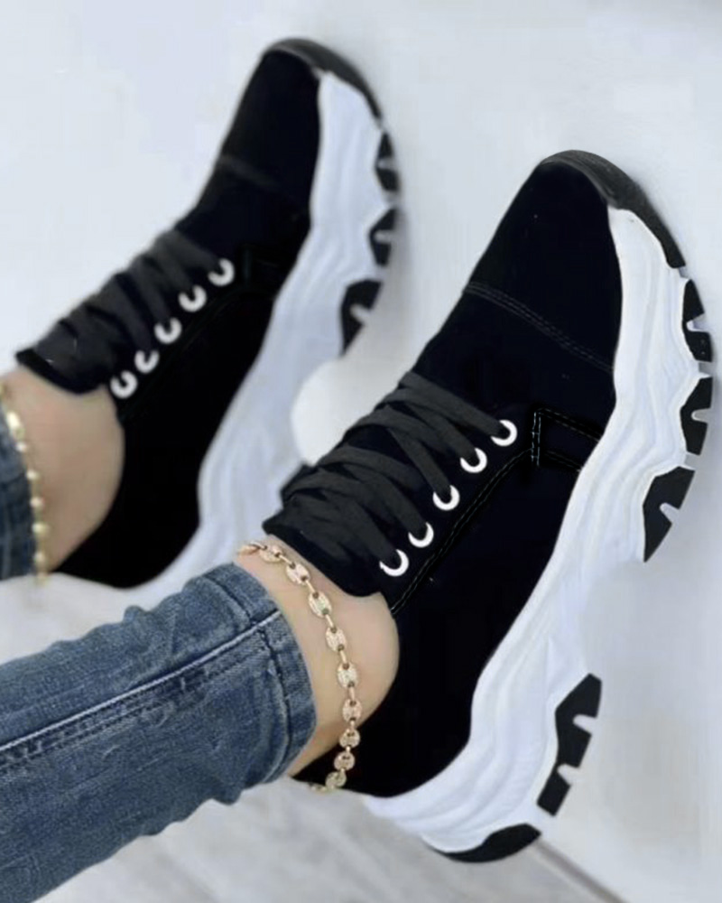 

Lace-up Breathable Casual Running Sneakers, Black