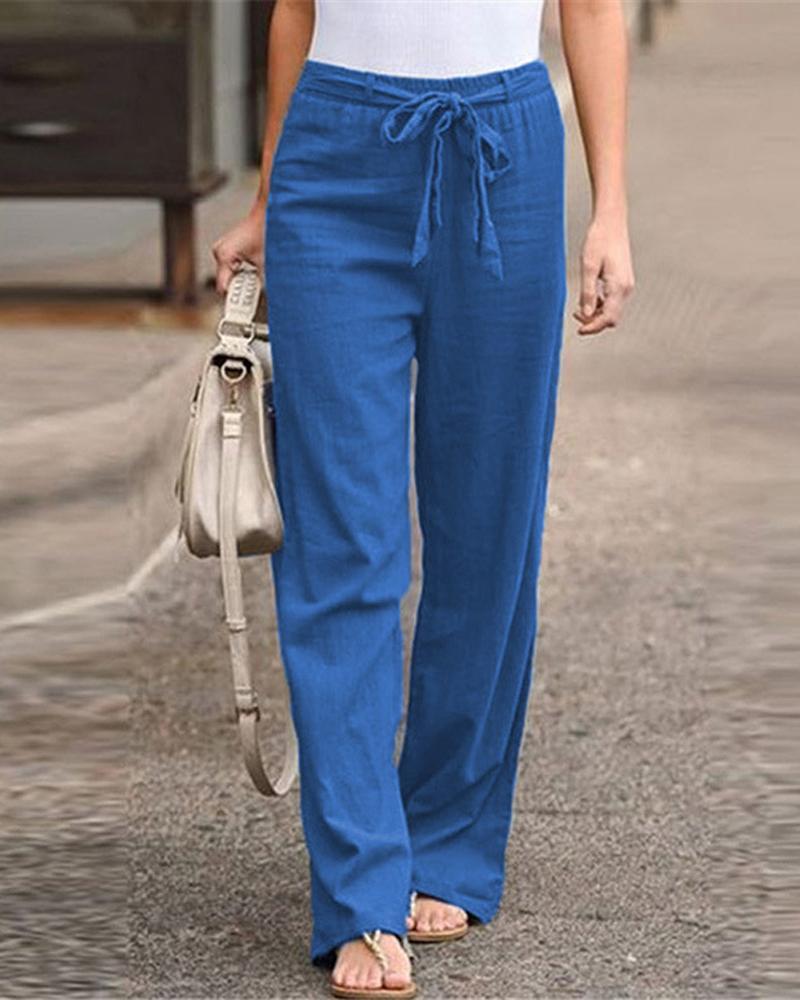 

Tied Detail Straight Leg Pants, Blue