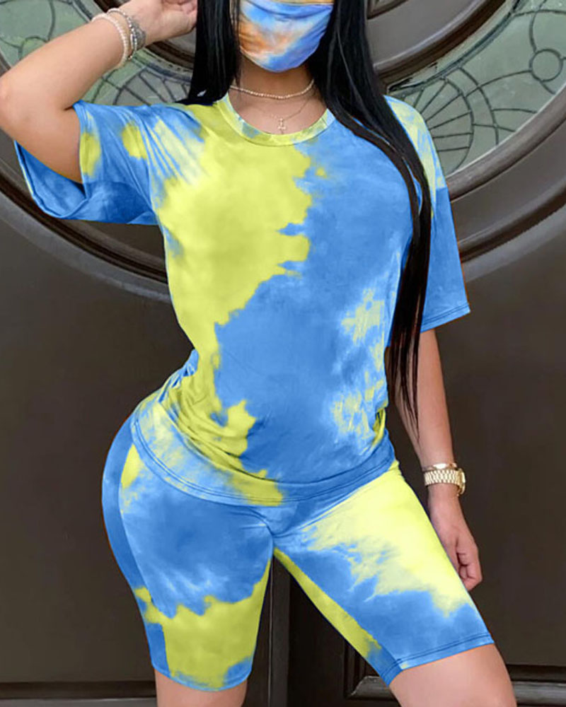 

Tie Dye Print Casual Top & Shorts Set, Blue