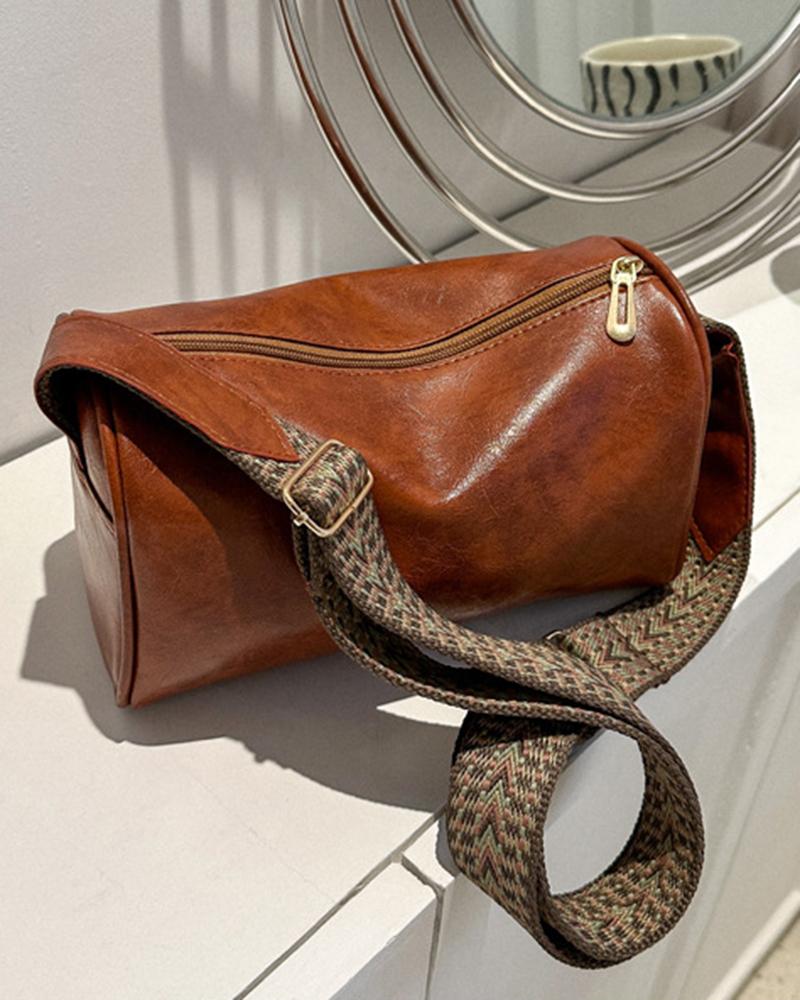 

Zipper Detail Vintage Square Crossbody Bag, Brown