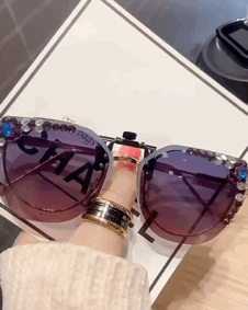 

Polarized Rhinestone Ombre Rimless Clip-on Flip Up Sunglasses Clip For Prescription Glasses, Style1