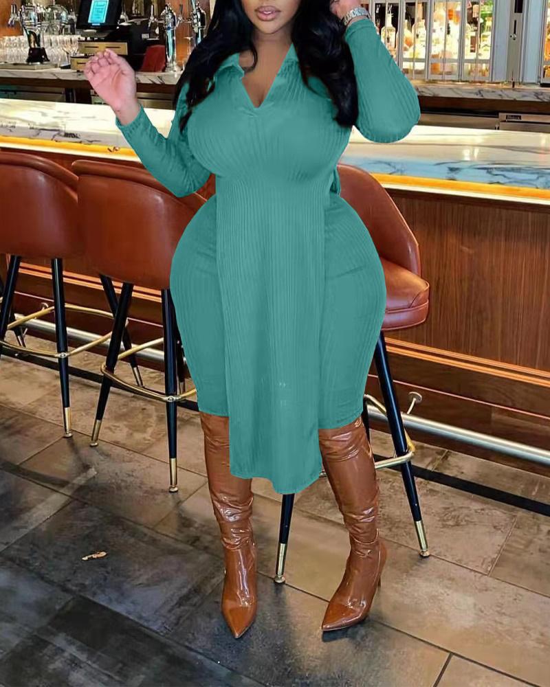 

Plus Size Split Hem Longline Top & Pants Set, Green