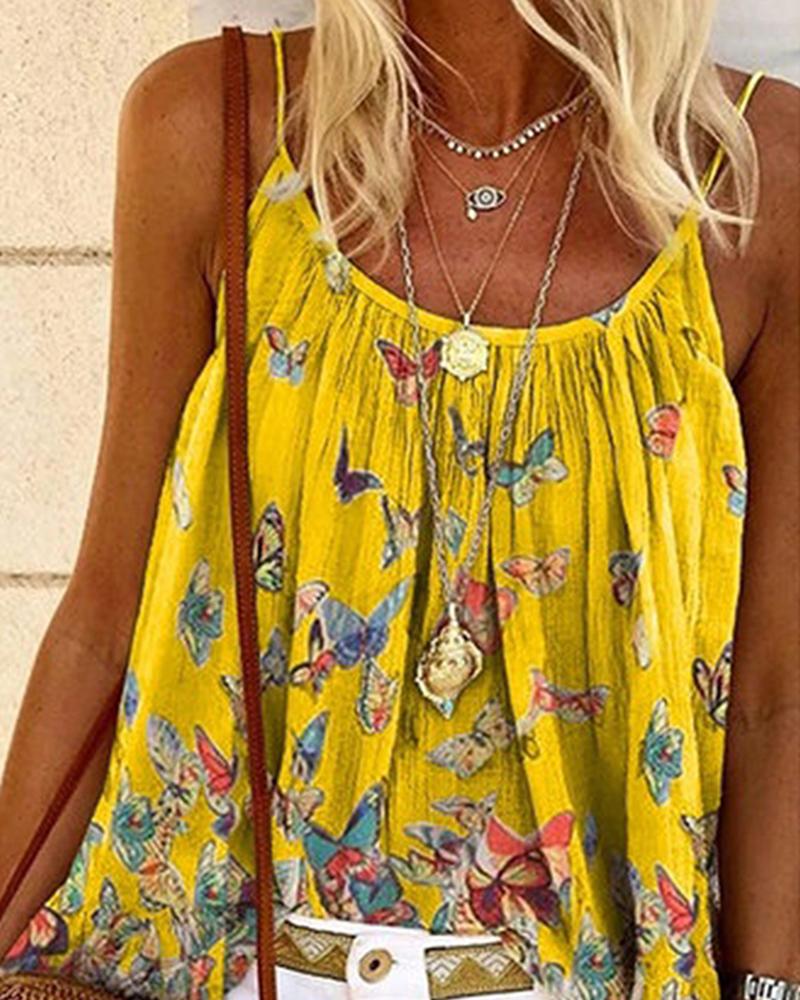 

Butterfly Print Sleeveless Casual Women Top, Yellow