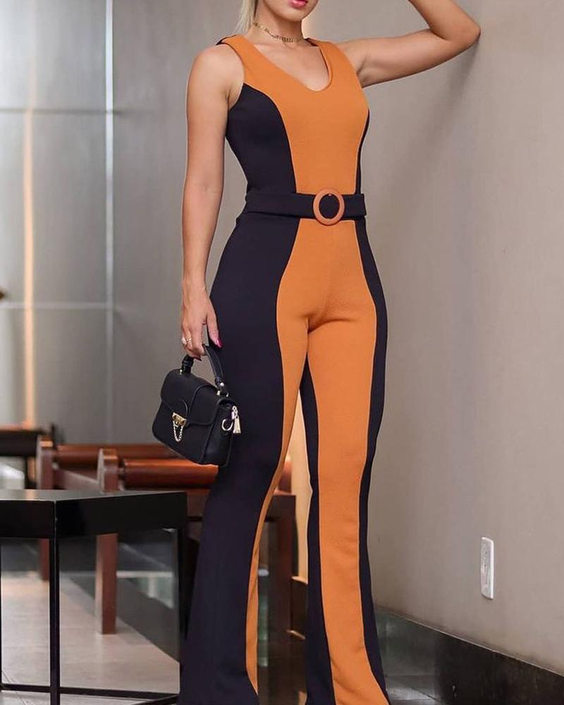 

Colorblock Thick Strap Jumpsuit, Dark yellow