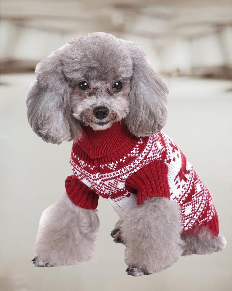 

Graphic Pattern Dog Sweaters For Christmas Pet Cat Clothes, Red