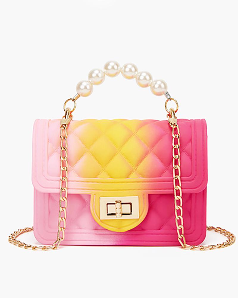 

Colorblock Quilted Beaded Flat Handbag, Style3