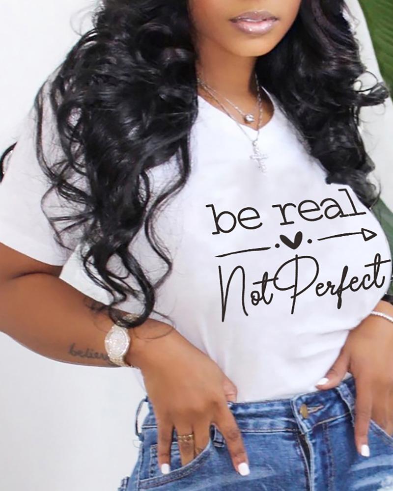 

Letter Heart Print Short Sleeve T-shirt, White