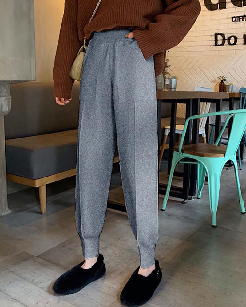 

Plain High Waist Casual Pants, Gray