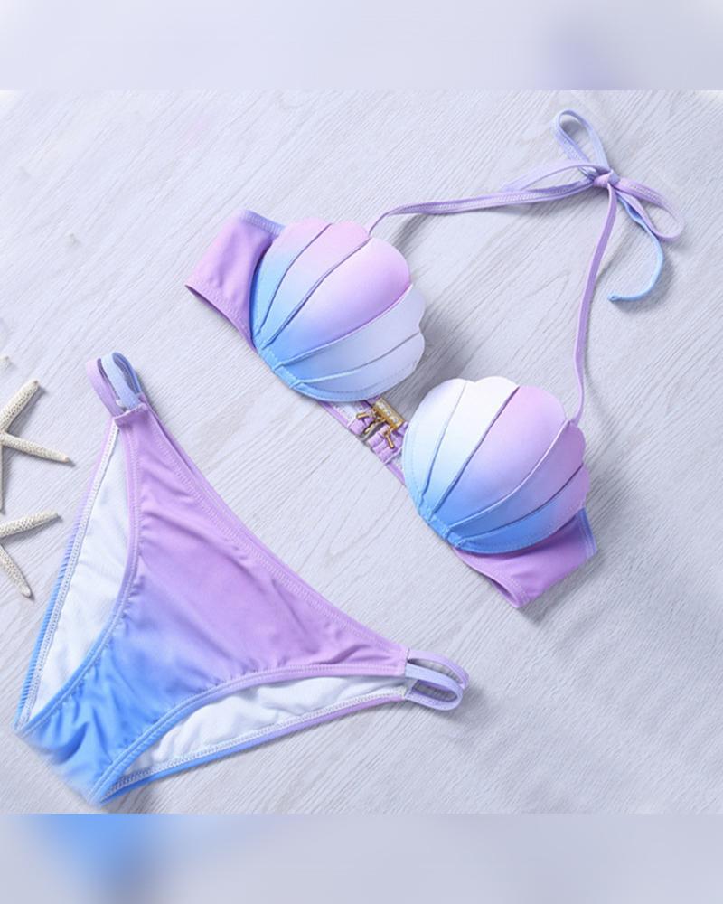 

Seashell Shape Tie Dye Strappy Bra With Panties Bikini Sets, Style2