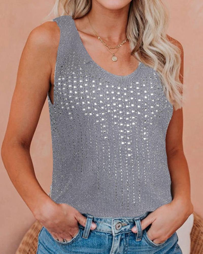 

Solid Color Splicing Glitter Sleeveless Knitted Tank Top, Gray