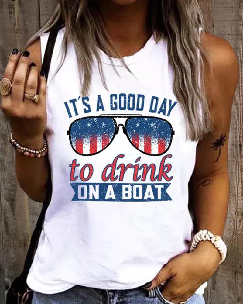 Independence Day Flag Slogan Graphic Print Tank Top