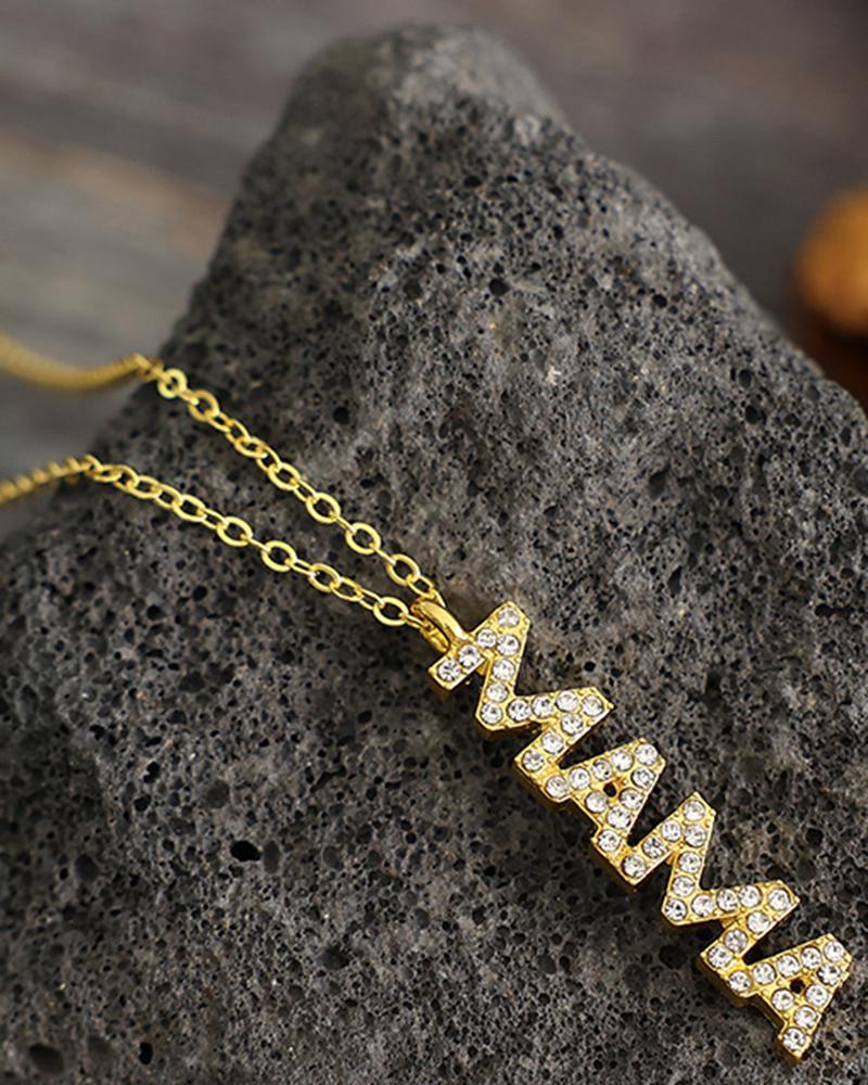 

1pc Mother's Day Thanksgiving Gift Rhinestone MAMA Letter Necklace, Gold