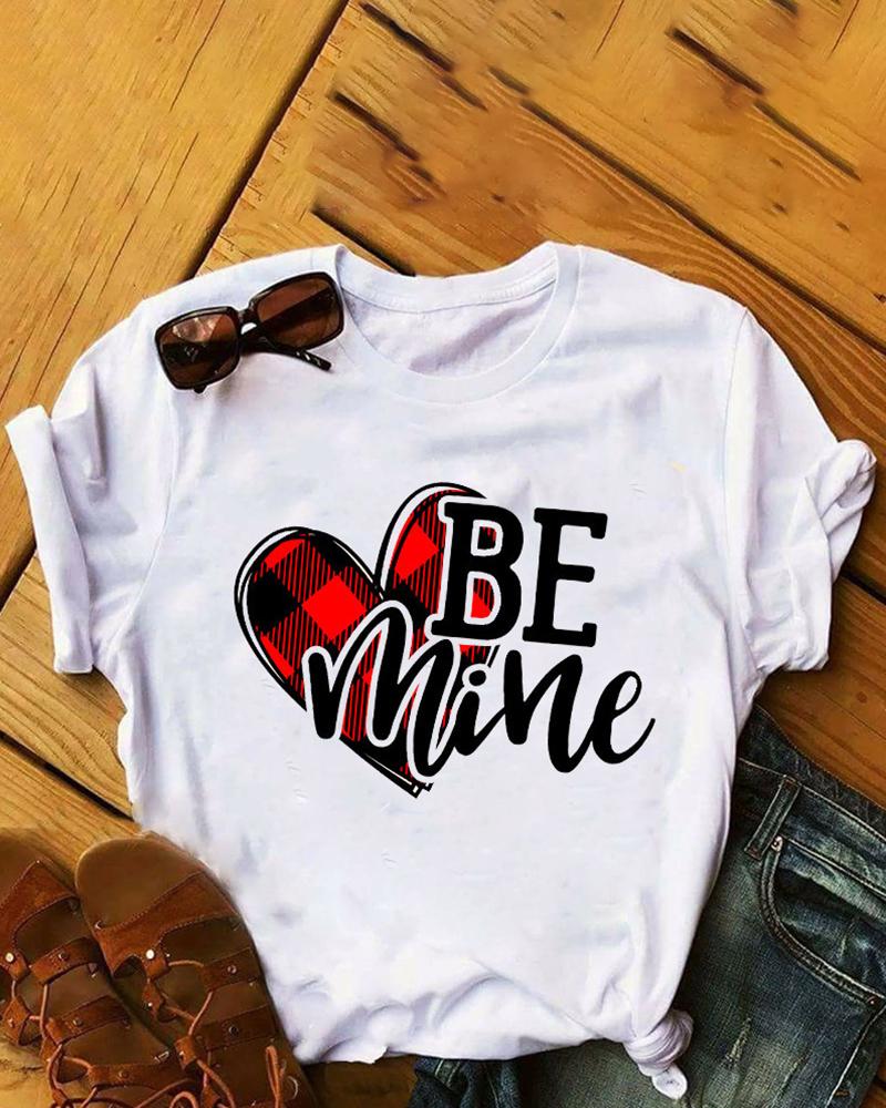 

Valentine' Day O-Neck Heart Letter Print T-shirt, Style3