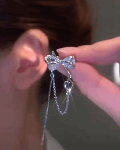 

1pcs Crystal Bowknot Butterfly Heart Pattern Tassel Ear Climber, Silver