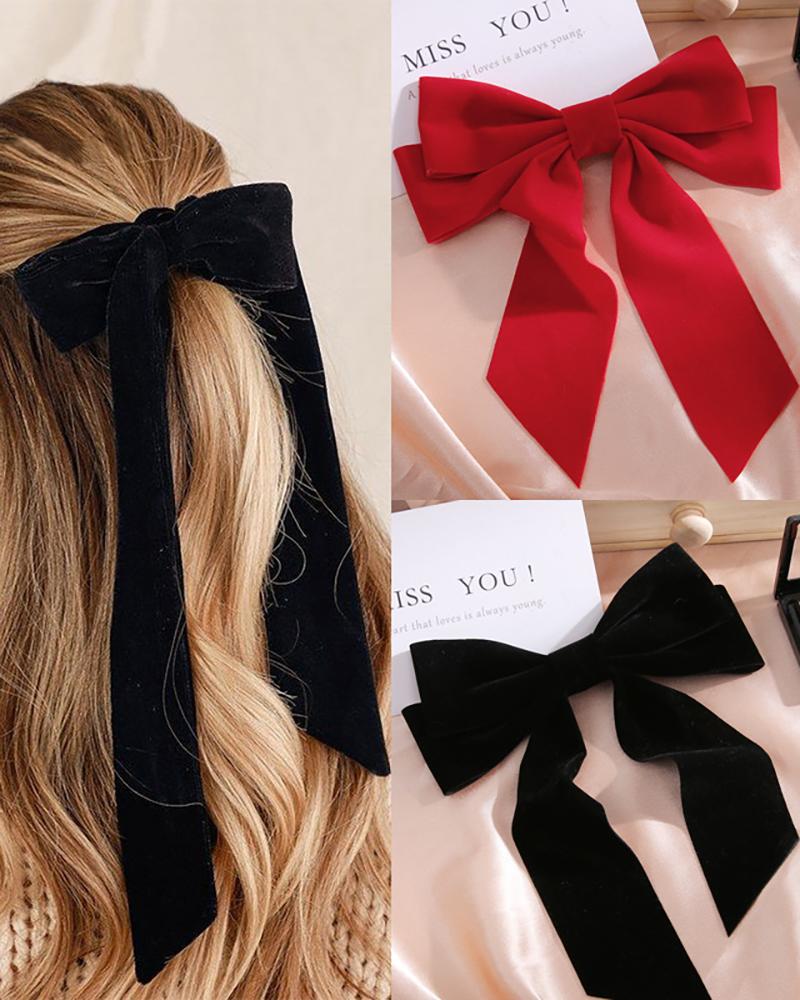 

Large Velvet Bow Hair Clip Long Ribbon Hairpin Hair Accessory, Black