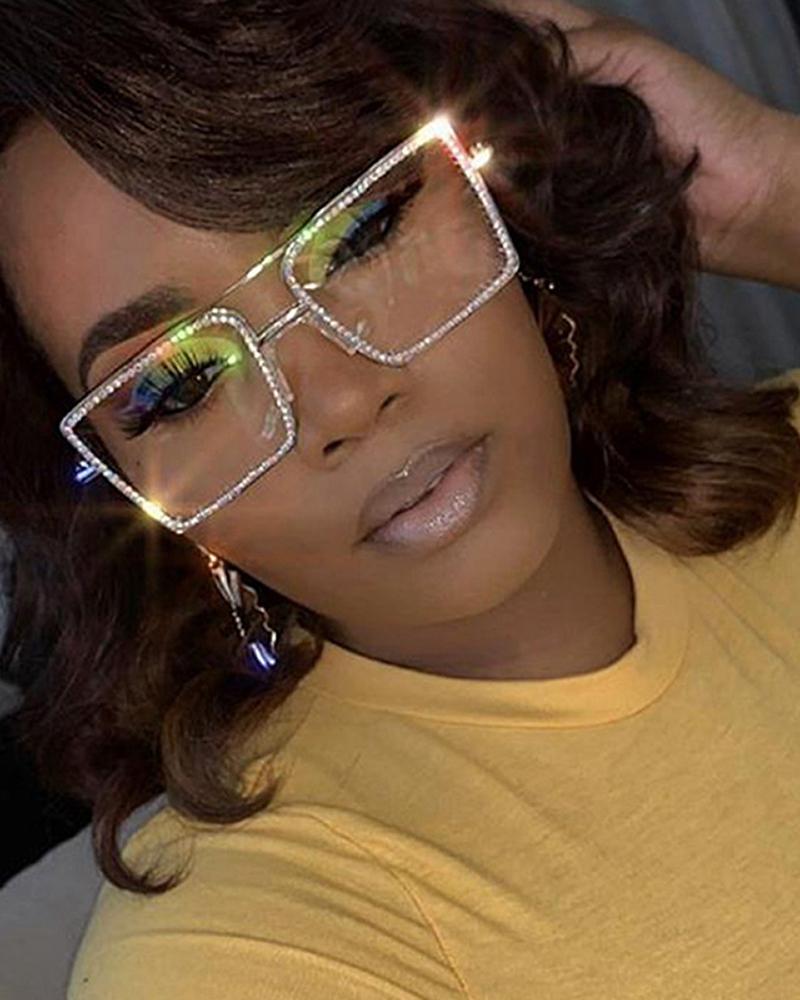 

Rhinestone Square Fram Double Layered Eyeglasses, Silver