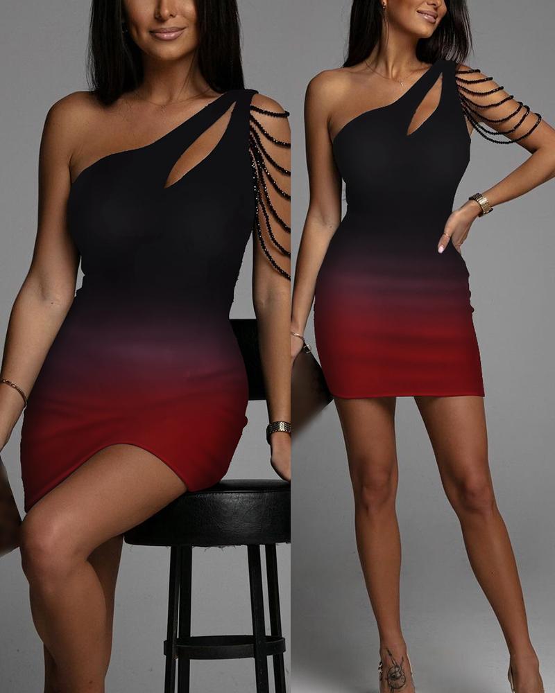 

Ombre One Shoulder Cutout Party Dress, Black