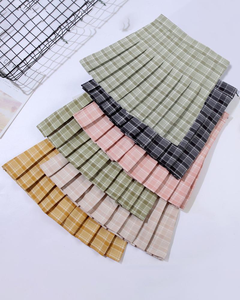 

Plaid Print High Waist Pleated Skirt, Style2