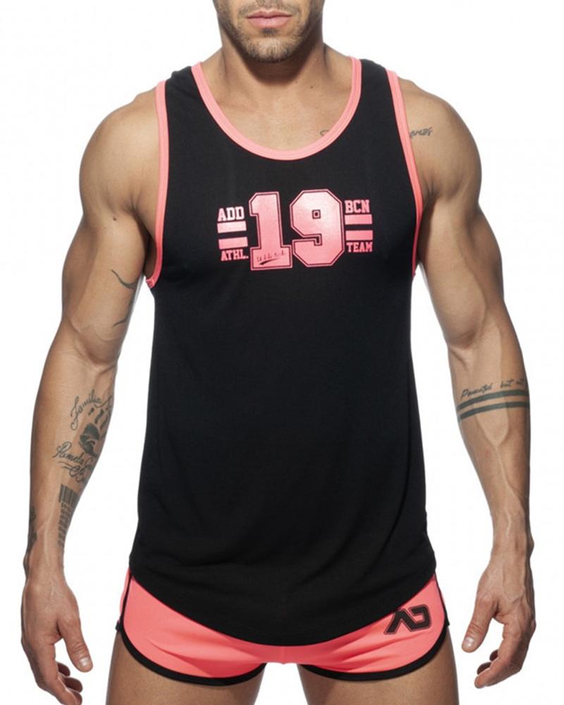 

Letter Print Sleeveless Skinny Speed Dry Tanks, Hot pink