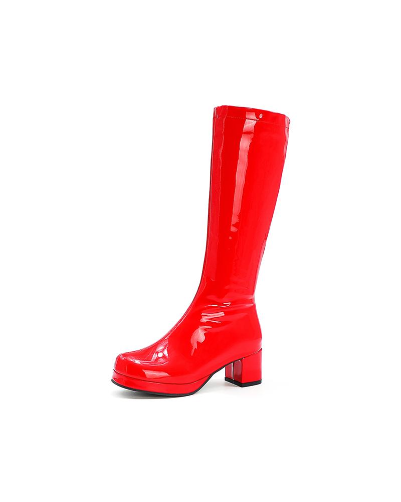 

Square Toe Side Zipper Chunky Boots, Red