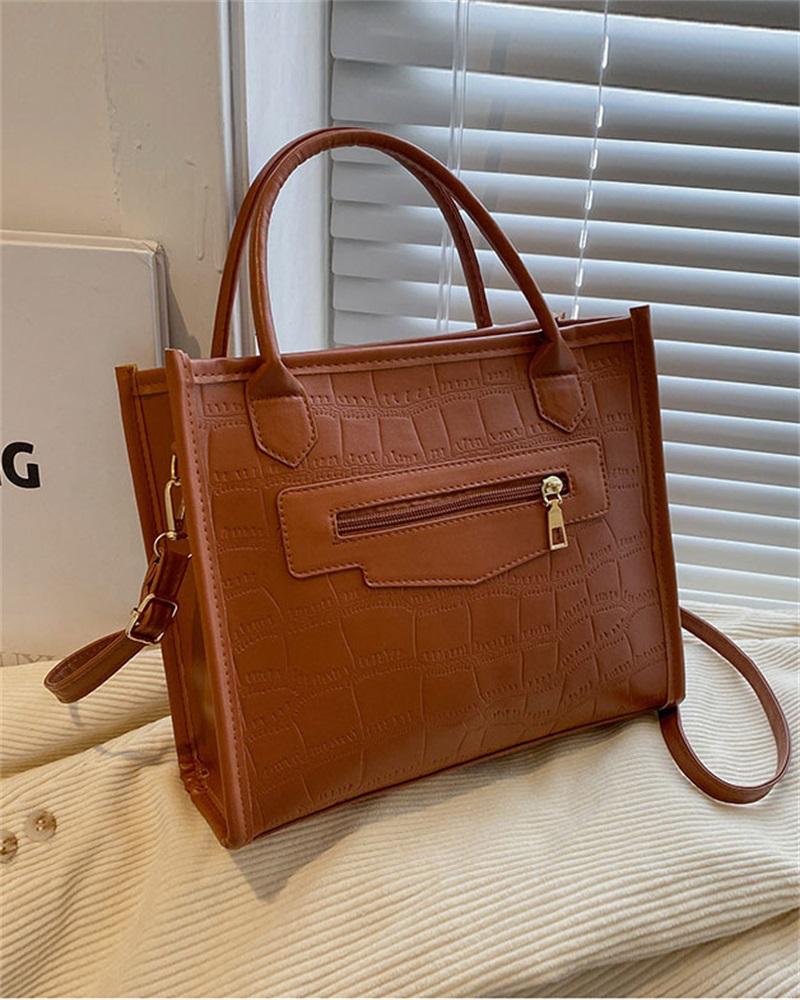 

Embossed Shoulder Bag With Handle, Brown