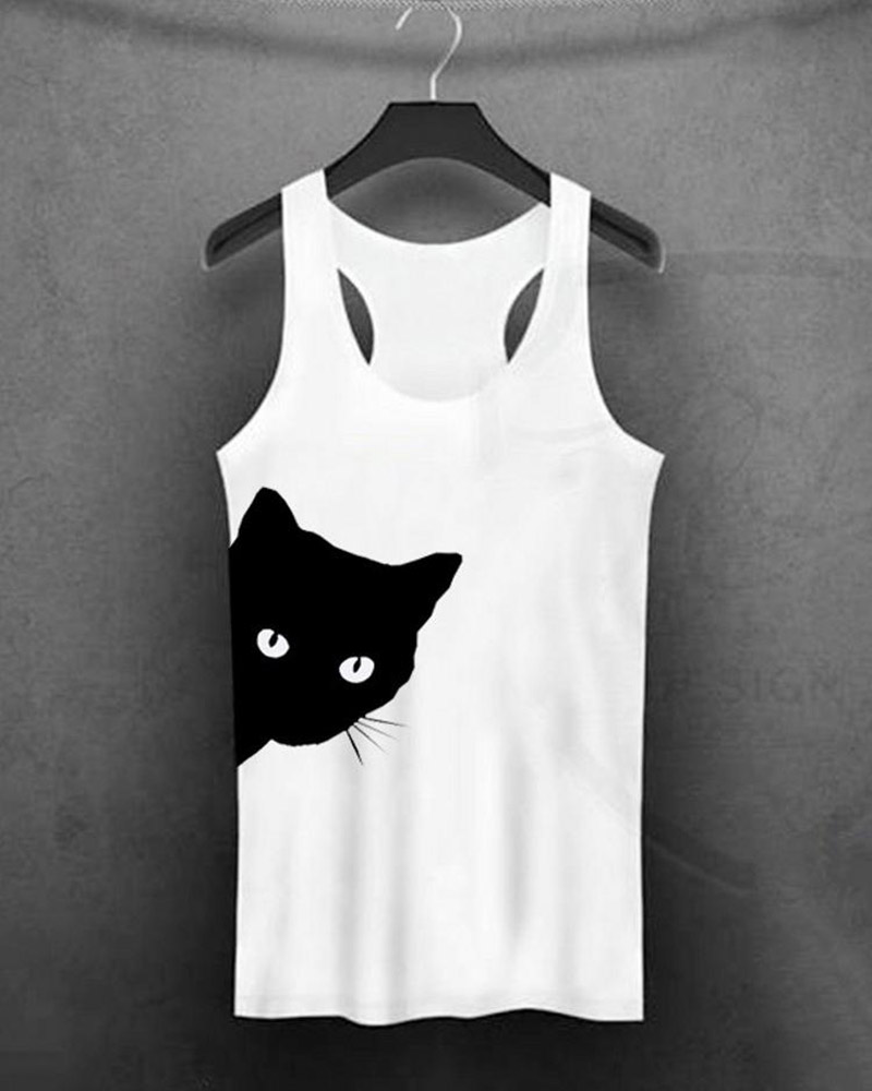 

Funny Black Cat White Tank