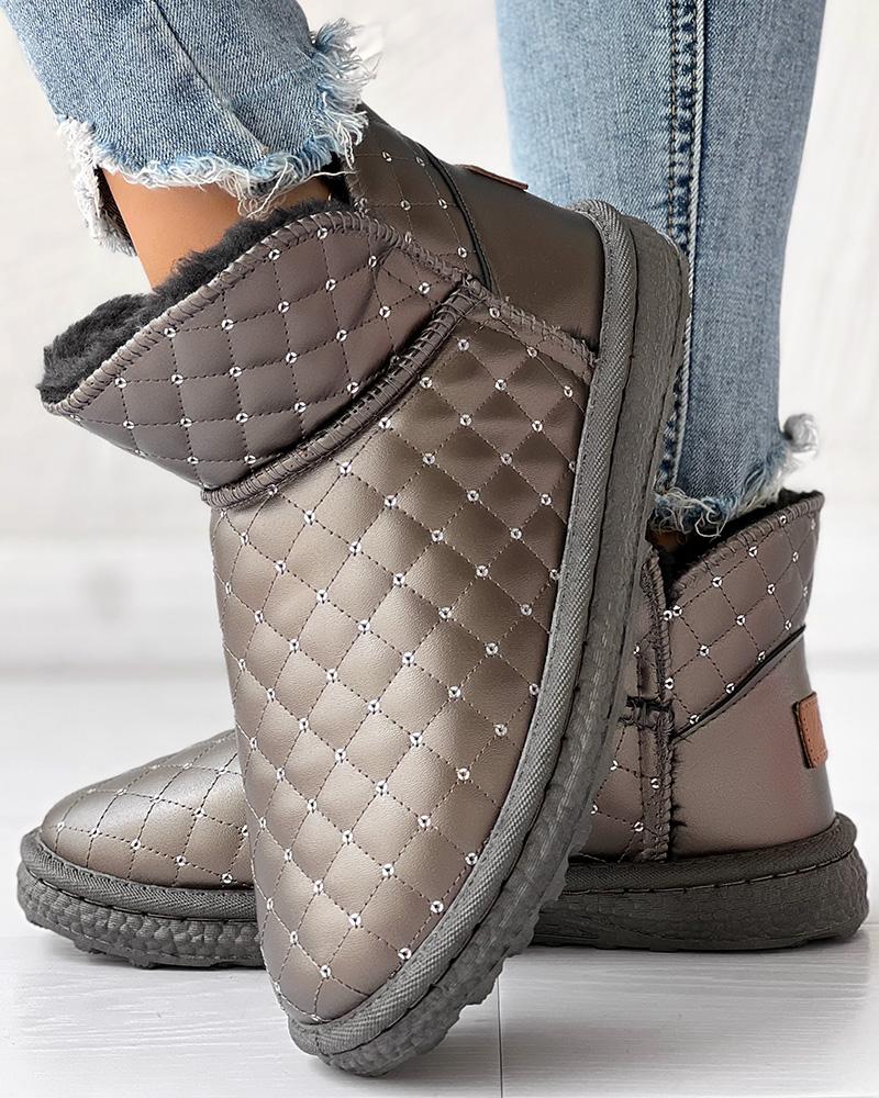 

Quilted Contrast Sequin Lined Snow Boots, Coffee