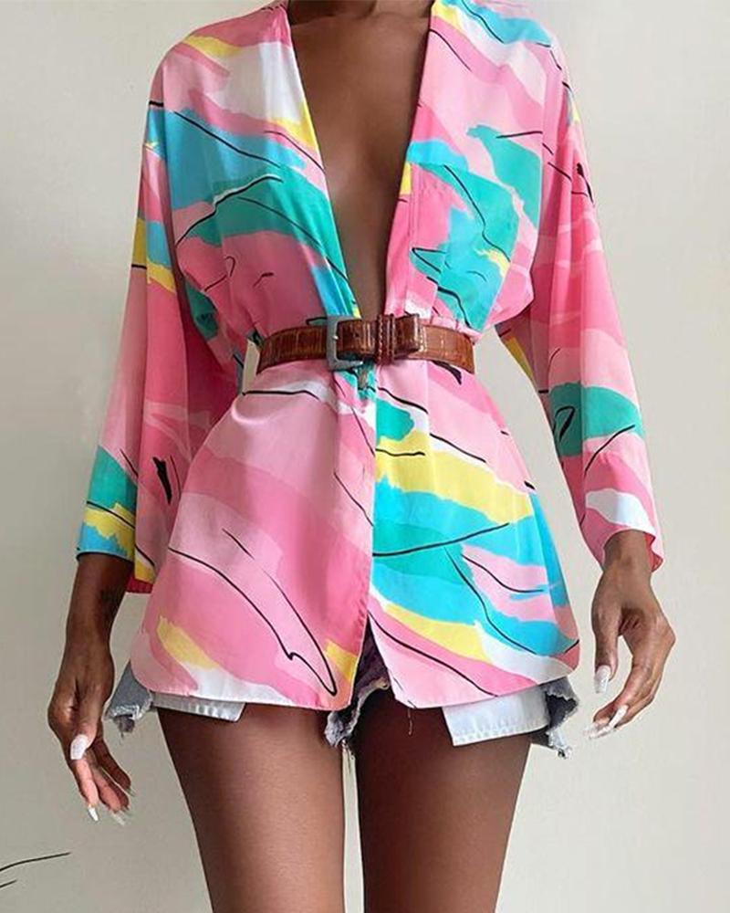 

All Over Print V-Neck Blazer Dress, Pink