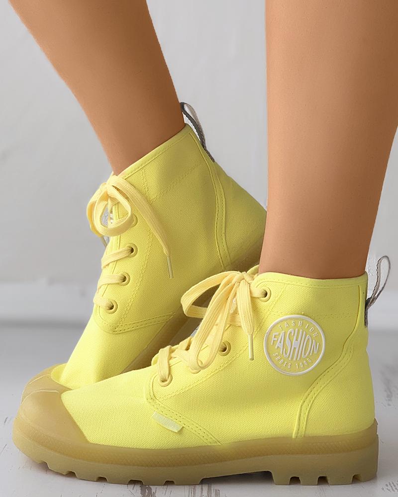 

Letter Patch Eyelet Lace-up Sneaker, Yellow