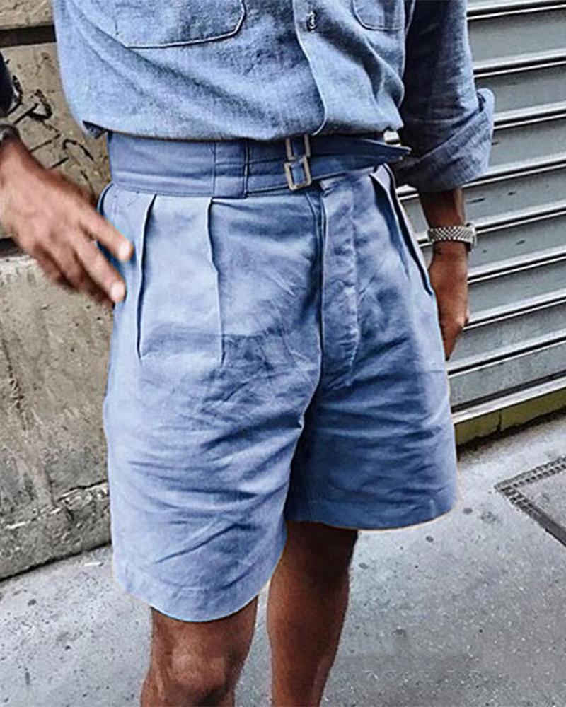 

Solid Loose Wide Leg Shorts, Blue