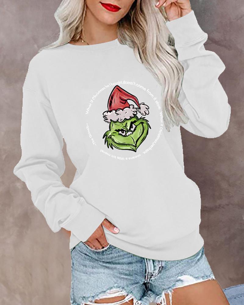 

Christmas Grinches Letter Print O-Neck Top, White