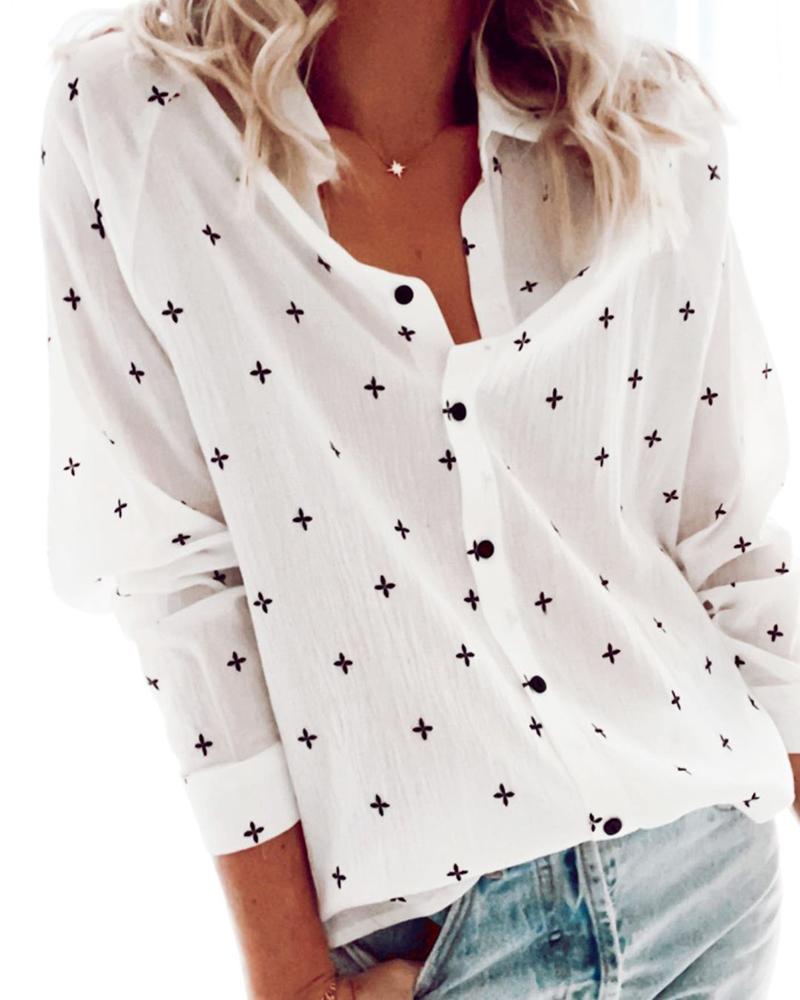 

All Over Print Button Design Casual Shirt, White