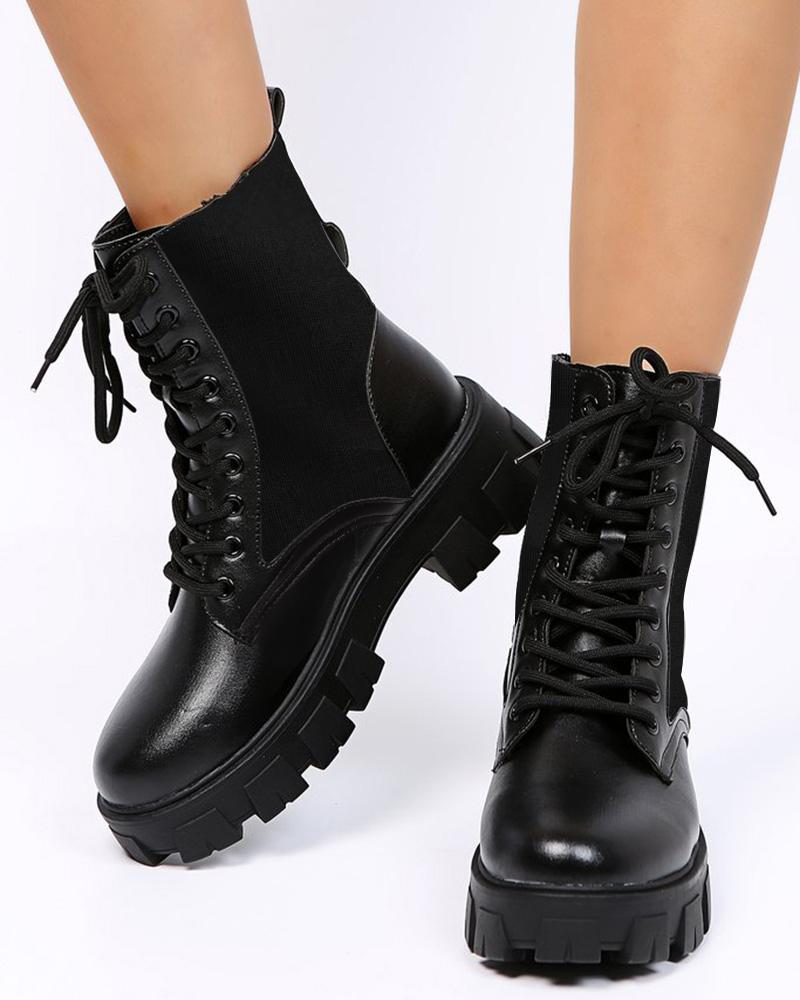 

Lace-up Martin Boots With Pocket, Black