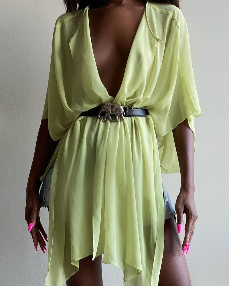 

Half Sleeve Mesh Casual Cover Up, Green